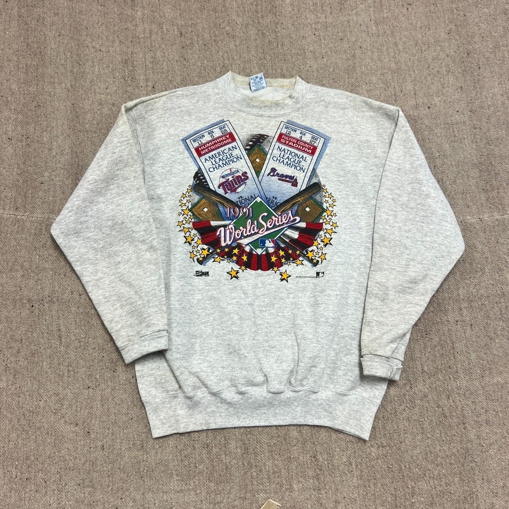 Vintage Minnesota Twins Sweatshirt Mens Large Gray 1990s MLB‎ World Series